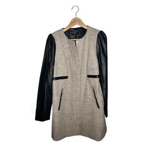 H&M Mixed Media Coat Size 12 Boucle Vegan Leather Topper